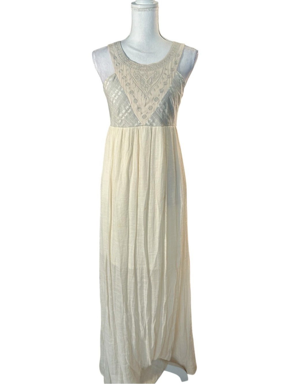 Flying Tomato Ivory Sleeveless Embroidered Maxi Dress